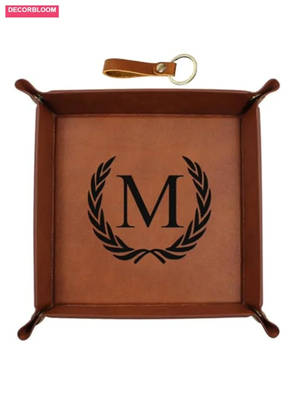 Personalized PU Leather Valet Tray - Laser Engraved Initials Key & Watch